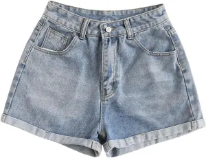 SOLY HUX Women's Summer Denim Shorts High Waisted Button Casual Straight Leg Jeans Shorts