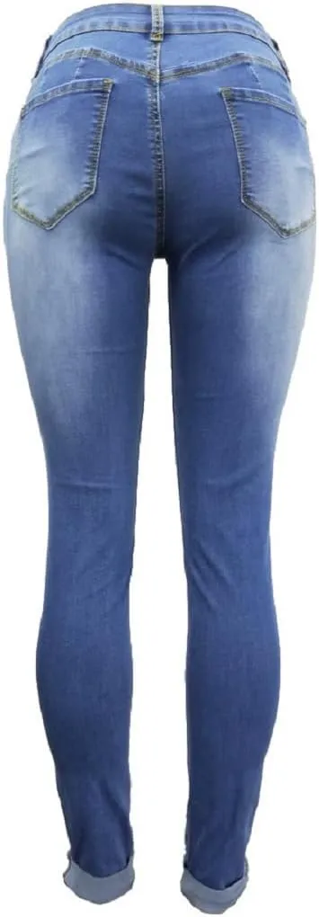 Sorrica Women Skinny Ripped Jeans Stretch High Waisted Distressed Butt Lifting Denim Pants