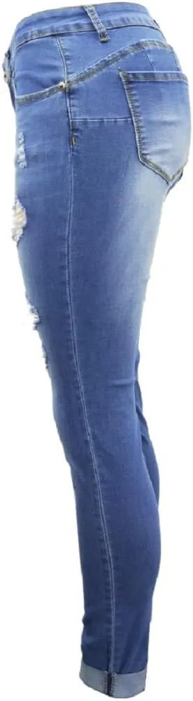 Sorrica Women Skinny Ripped Jeans Stretch High Waisted Distressed Butt Lifting Denim Pants