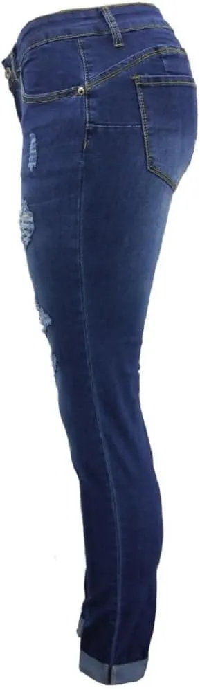 Sorrica Women Skinny Ripped Jeans Stretch High Waisted Distressed Butt Lifting Denim Pants