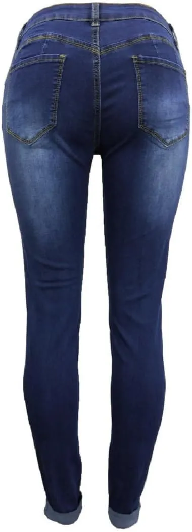 Sorrica Women Skinny Ripped Jeans Stretch High Waisted Distressed Butt Lifting Denim Pants