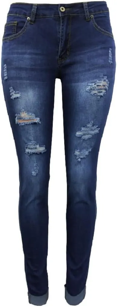 Sorrica Women Skinny Ripped Jeans Stretch High Waisted Distressed Butt Lifting Denim Pants