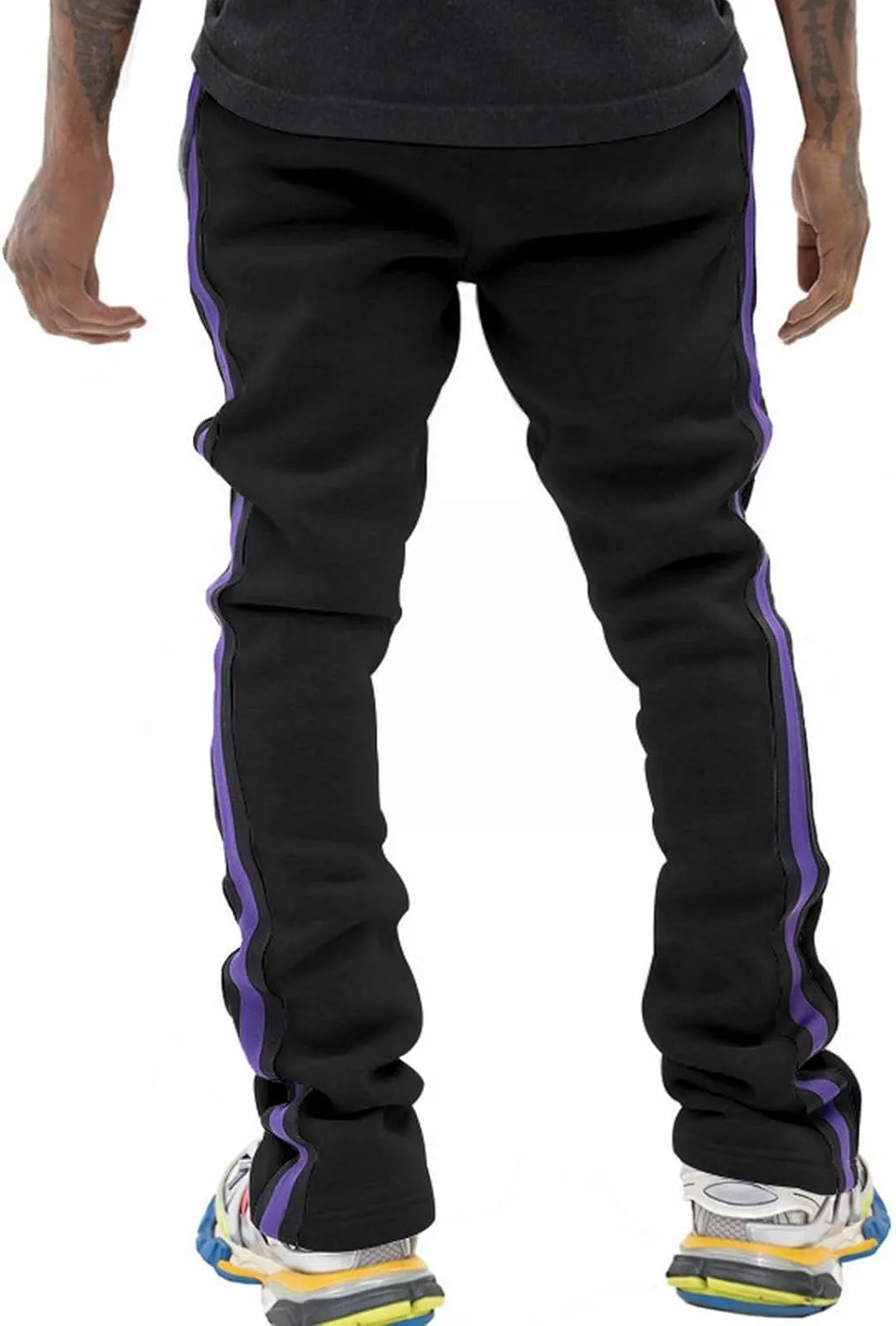 Stacked Sweatpants for Men Workout Joggers Gym Tapered Trousers Athletic Pants Casual Splicing Drawstring Sweat Pants