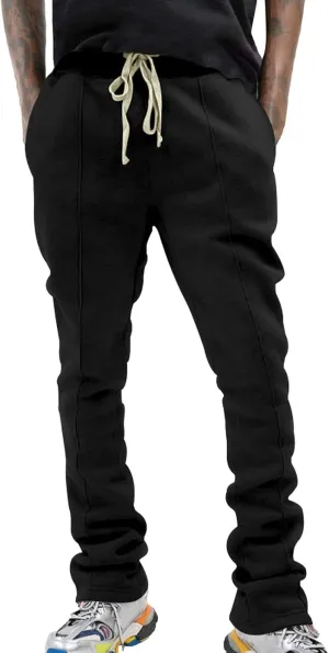 Stacked Sweatpants for Men Workout Joggers Gym Tapered Trousers Athletic Pants Casual Splicing Drawstring Sweat Pants