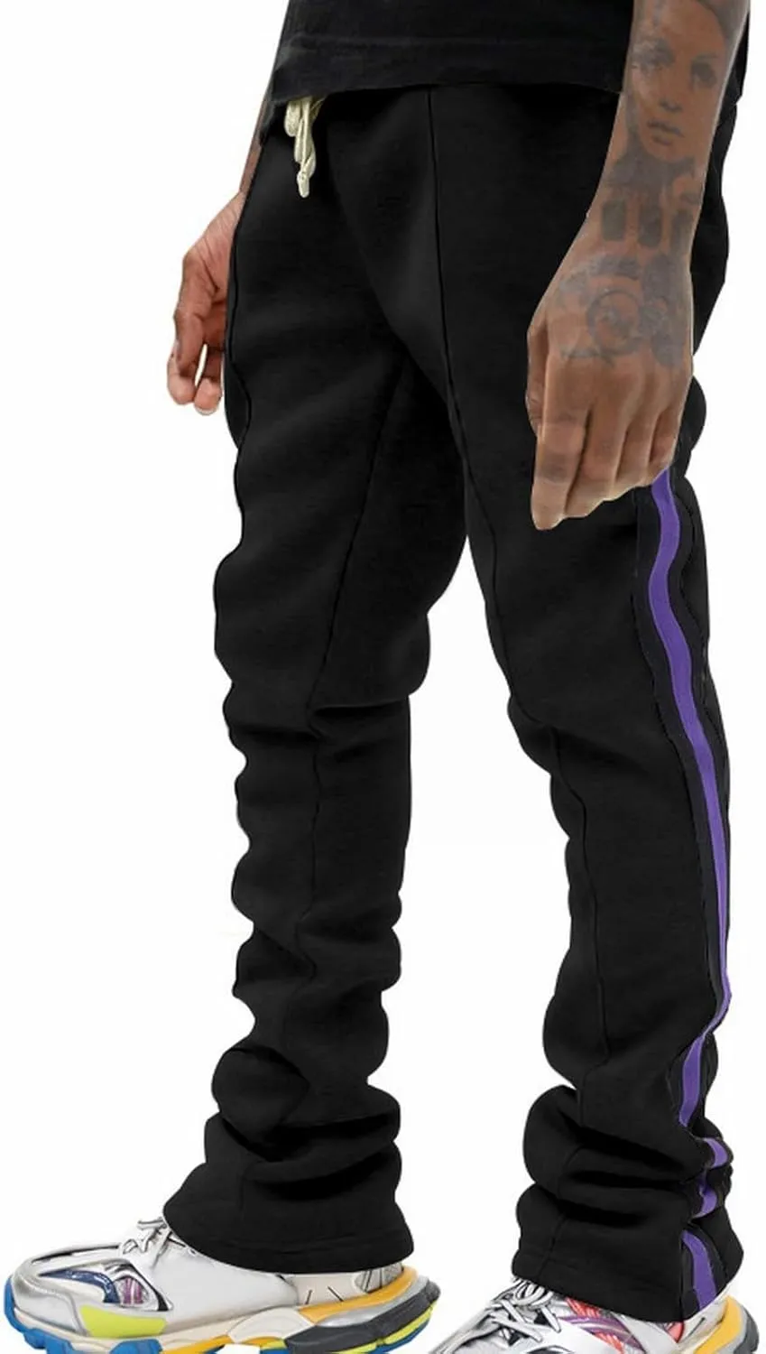 Stacked Sweatpants for Men Workout Joggers Gym Tapered Trousers Athletic Pants Casual Splicing Drawstring Sweat Pants