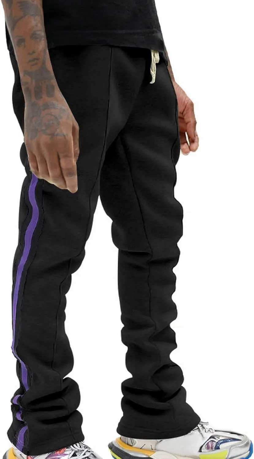 Stacked Sweatpants for Men Workout Joggers Gym Tapered Trousers Athletic Pants Casual Splicing Drawstring Sweat Pants