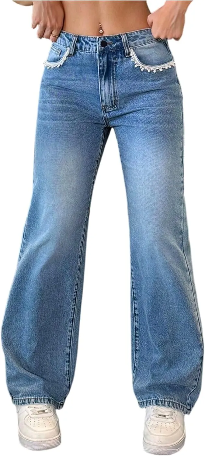 Straight Leg Jeans for Women Trendy Stretch Vintage High Waisted Denim Pants Cowgirl Outfits with Pockets