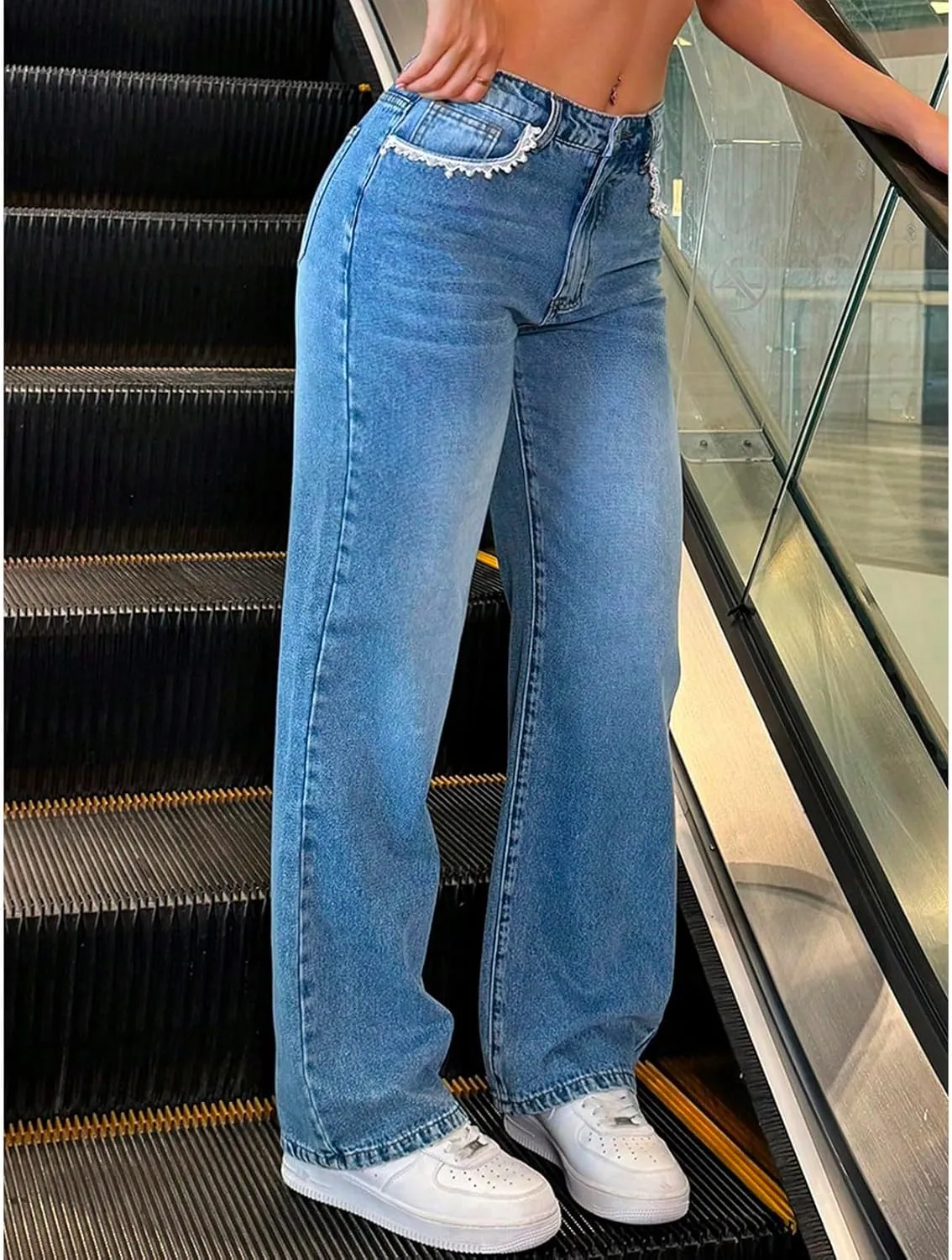 Straight Leg Jeans for Women Trendy Stretch Vintage High Waisted Denim Pants Cowgirl Outfits with Pockets