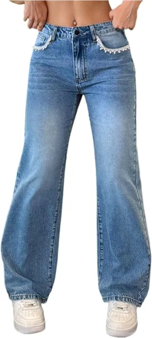 Straight Leg Jeans for Women Trendy Stretch Vintage High Waisted Denim Pants Cowgirl Outfits with Pockets