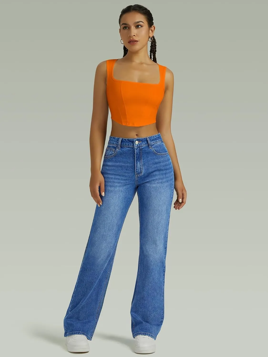 Straight Leg Jeans for Women,High Waisted Wide Leg Loose Microelastic Boyfried Denim Pants