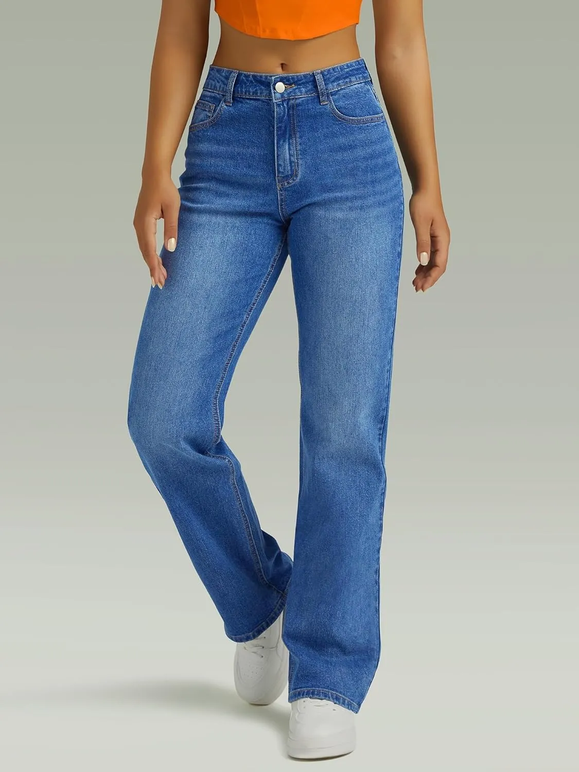 Straight Leg Jeans for Women,High Waisted Wide Leg Loose Microelastic Boyfried Denim Pants