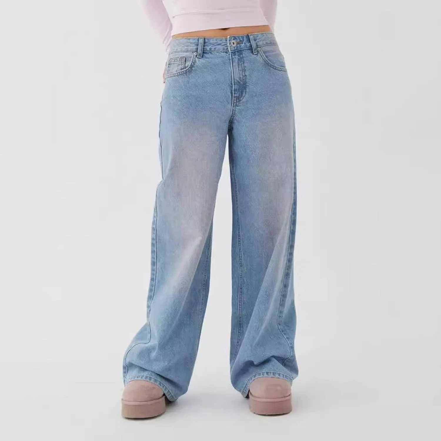 Straight Leg Jeans for Women,High Waisted Wide Leg Loose Microelastic Boyfriend Denim Pants