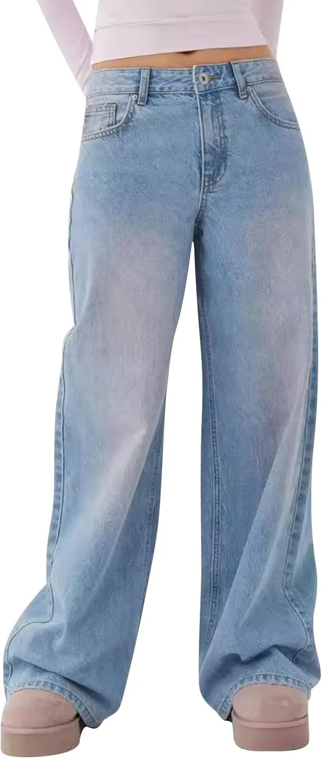 Straight Leg Jeans for Women,High Waisted Wide Leg Loose Microelastic Boyfriend Denim Pants