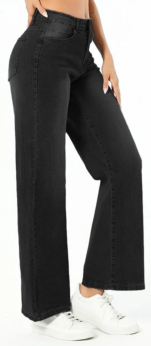 Straight Leg Jeans for Women,High Waisted Wide Leg Loose Microelastic Wide Leg Denim Pants