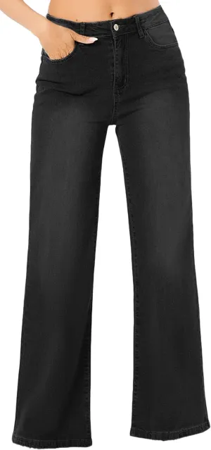 Straight Leg Jeans for Women,High Waisted Wide Leg Loose Microelastic Wide Leg Denim Pants