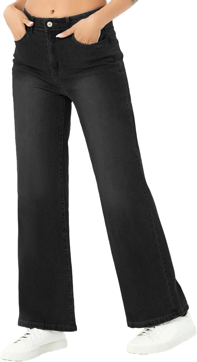 Straight Leg Jeans for Women,High Waisted Wide Leg Loose Microelastic Wide Leg Denim Pants