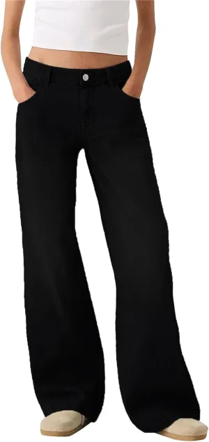 Straight Leg Jeans for Women,Trendy Retro High Waisted Wide Leg Stretch Boyfriend Denim Pants