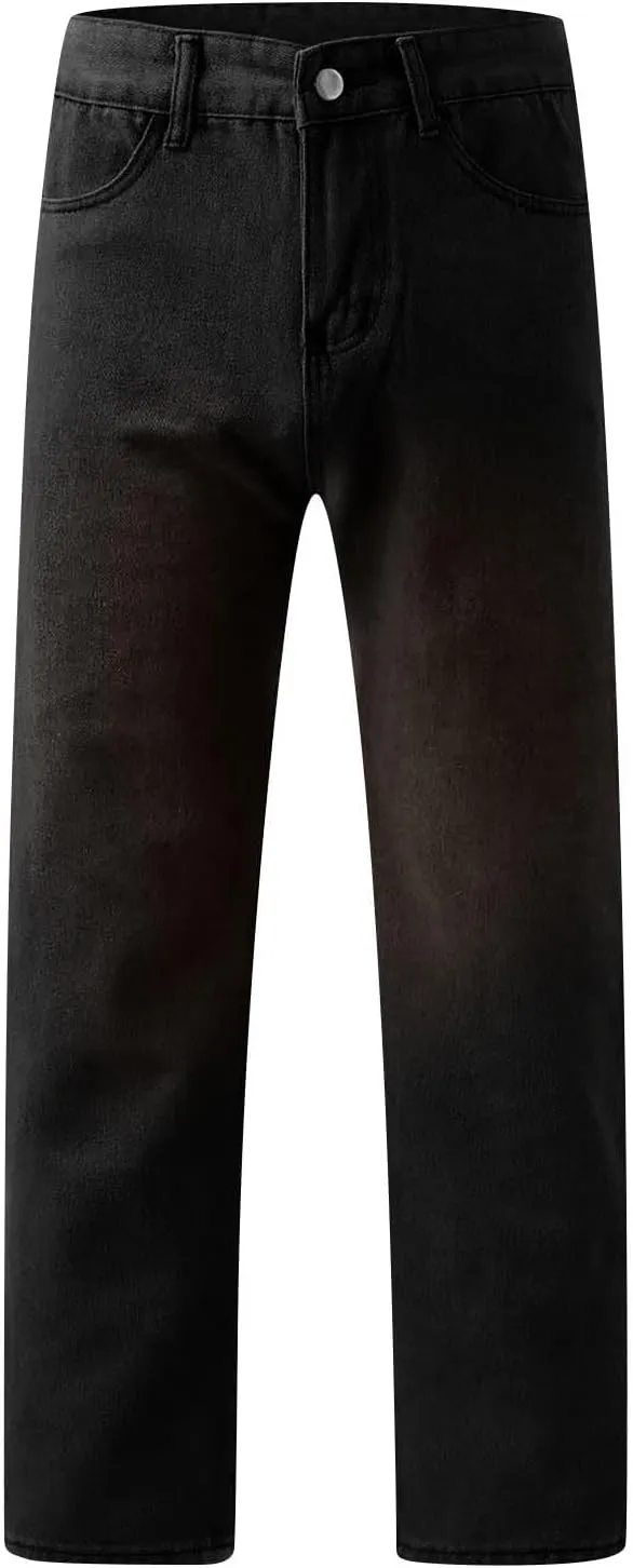 Straight Leg Jeans for Women,Trendy Retro High Waisted Wide Leg Stretch Boyfriend Denim Pants
