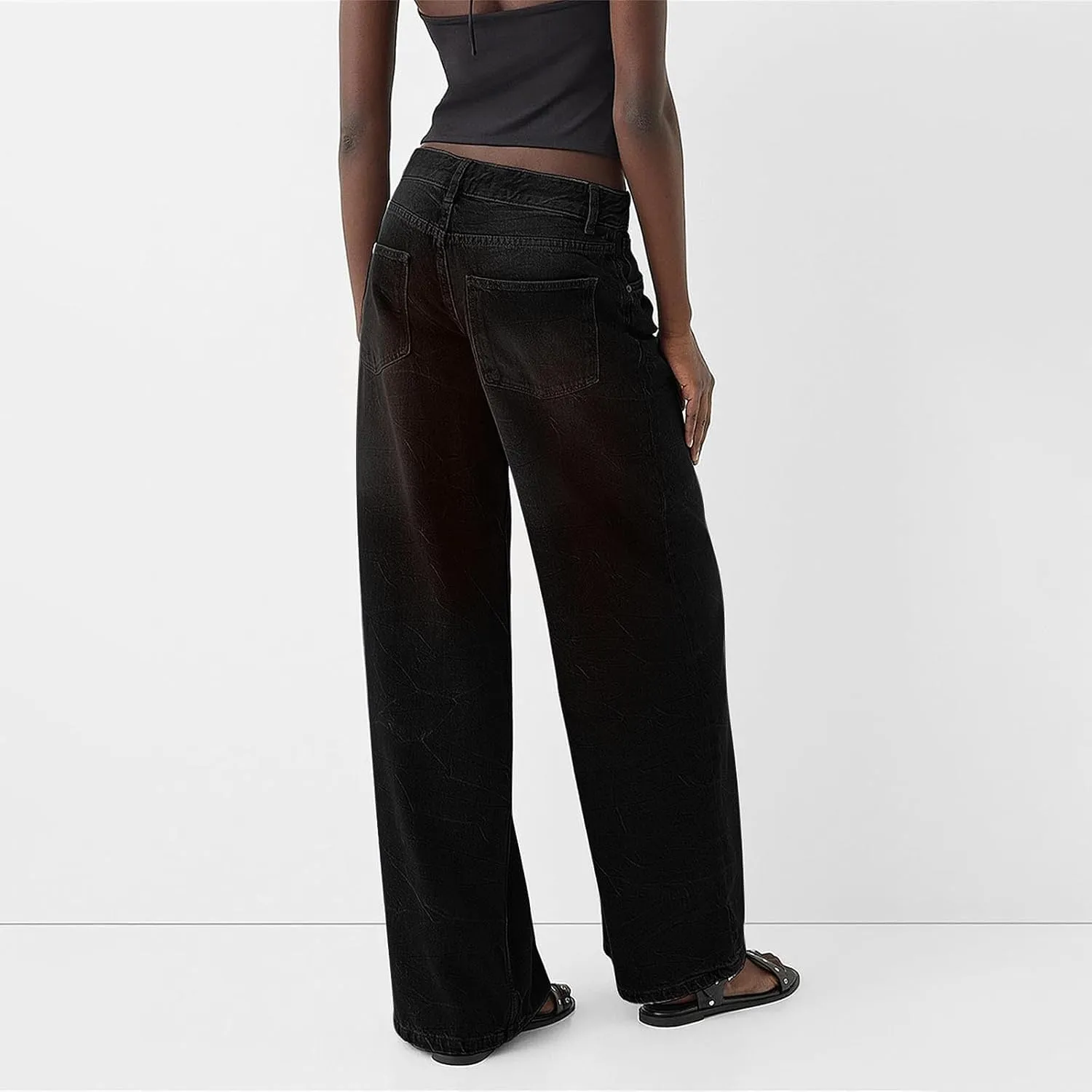 Straight Leg Jeans for Women,Trendy Retro High Waisted Wide Leg Stretch Boyfriend Denim Pants