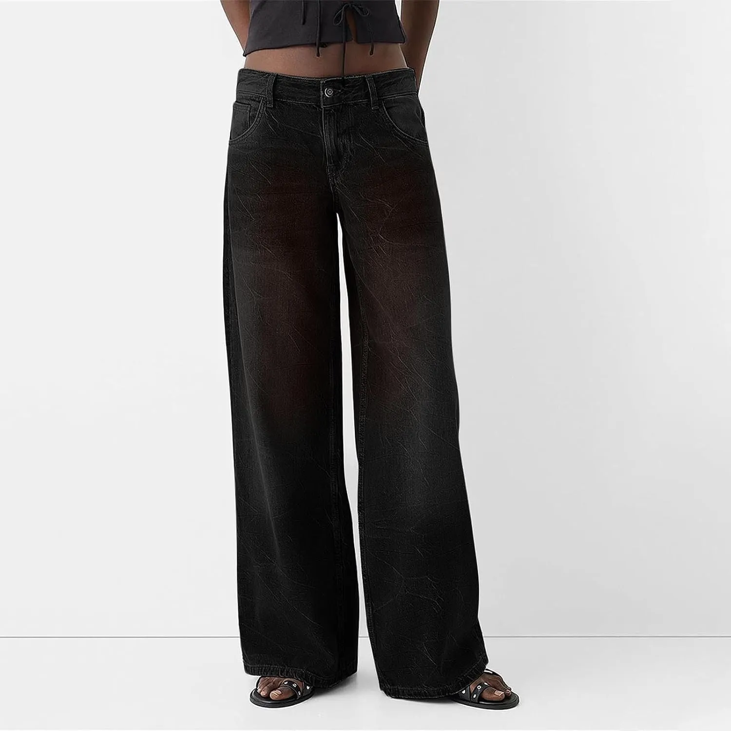 Straight Leg Jeans for Women,Trendy Retro High Waisted Wide Leg Stretch Boyfriend Denim Pants