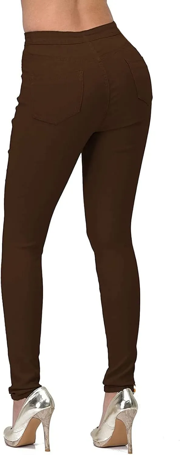 Stretchy Jeans for Women Fashion Elastic Butt Lifting Tummy Control Leggings Casual Mid-Rise Pencil Pants with Pocket