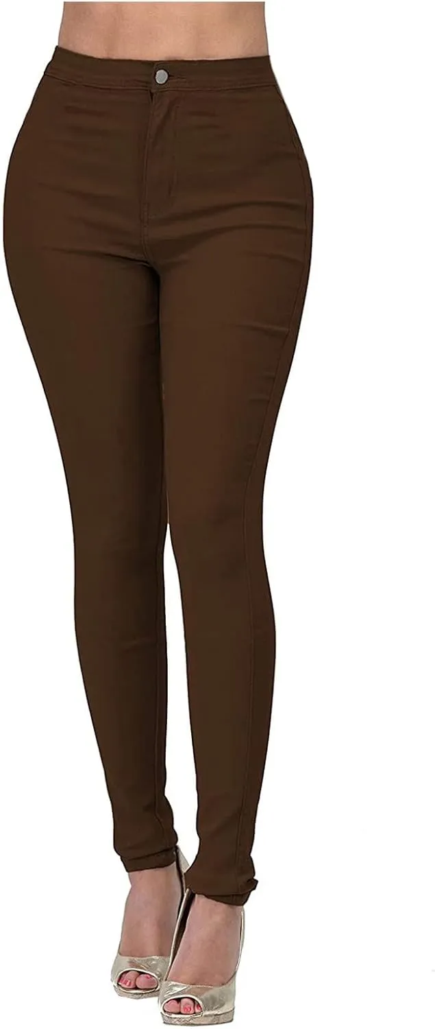 Stretchy Jeans for Women Fashion Elastic Butt Lifting Tummy Control Leggings Casual Mid-Rise Pencil Pants with Pocket