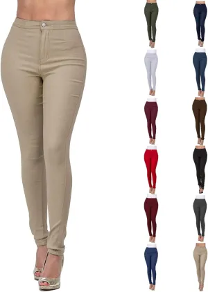 Stretchy Jeans for Women Fashion Elastic Butt Lifting Tummy Control Leggings Casual Mid-Rise Pencil Pants with Pocket