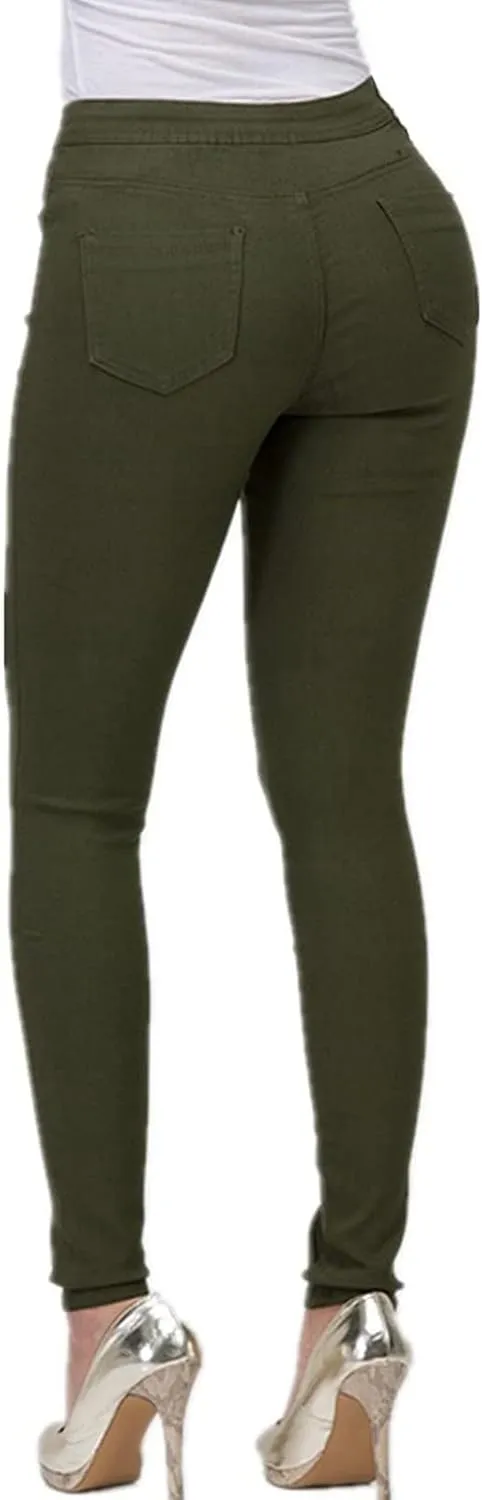 Stretchy Jeans for Women Fashion Elastic Butt Lifting Tummy Control Leggings Casual Mid-Rise Pencil Pants with Pocket