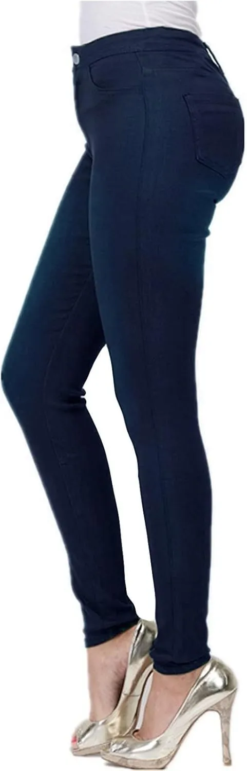 Stretchy Jeans for Women Fashion Elastic Butt Lifting Tummy Control Leggings Casual Mid-Rise Pencil Pants with Pocket