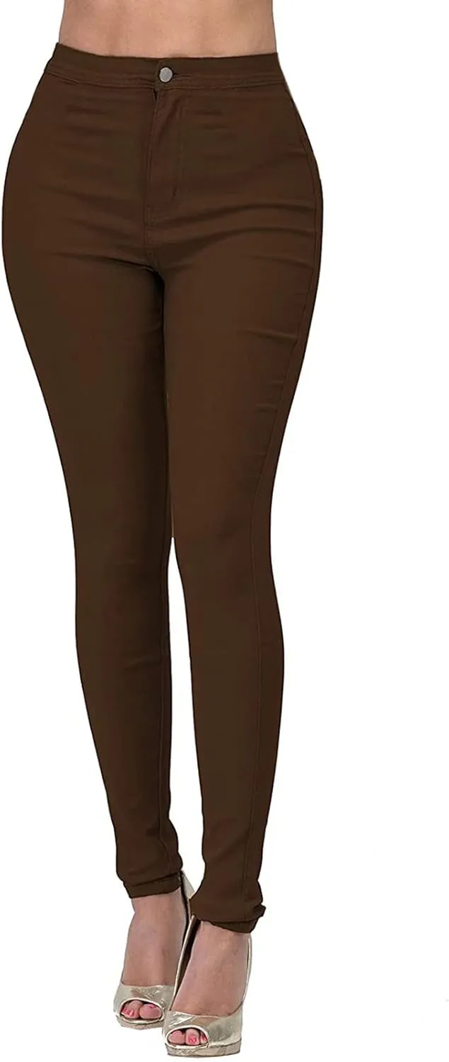 Stretchy Jeans for Women Fashion Elastic Butt Lifting Tummy Control Leggings Casual Mid-Rise Pencil Pants with Pocket