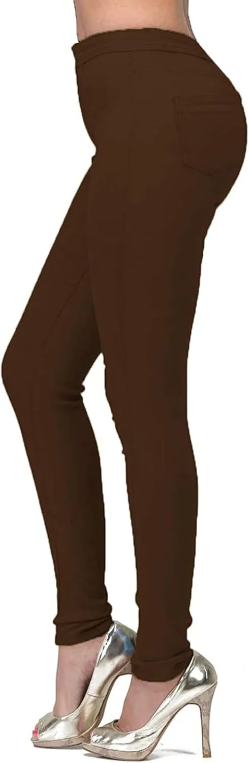 Stretchy Jeans for Women Fashion Elastic Butt Lifting Tummy Control Leggings Casual Mid-Rise Pencil Pants with Pocket