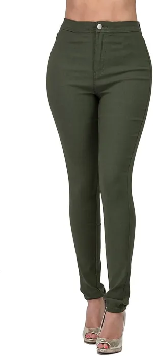 Stretchy Jeans for Women Fashion Elastic Butt Lifting Tummy Control Leggings Casual Mid-Rise Pencil Pants with Pocket
