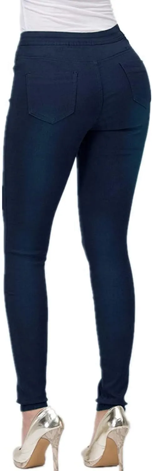 Stretchy Jeans for Women Fashion Elastic Butt Lifting Tummy Control Leggings Casual Mid-Rise Pencil Pants with Pocket
