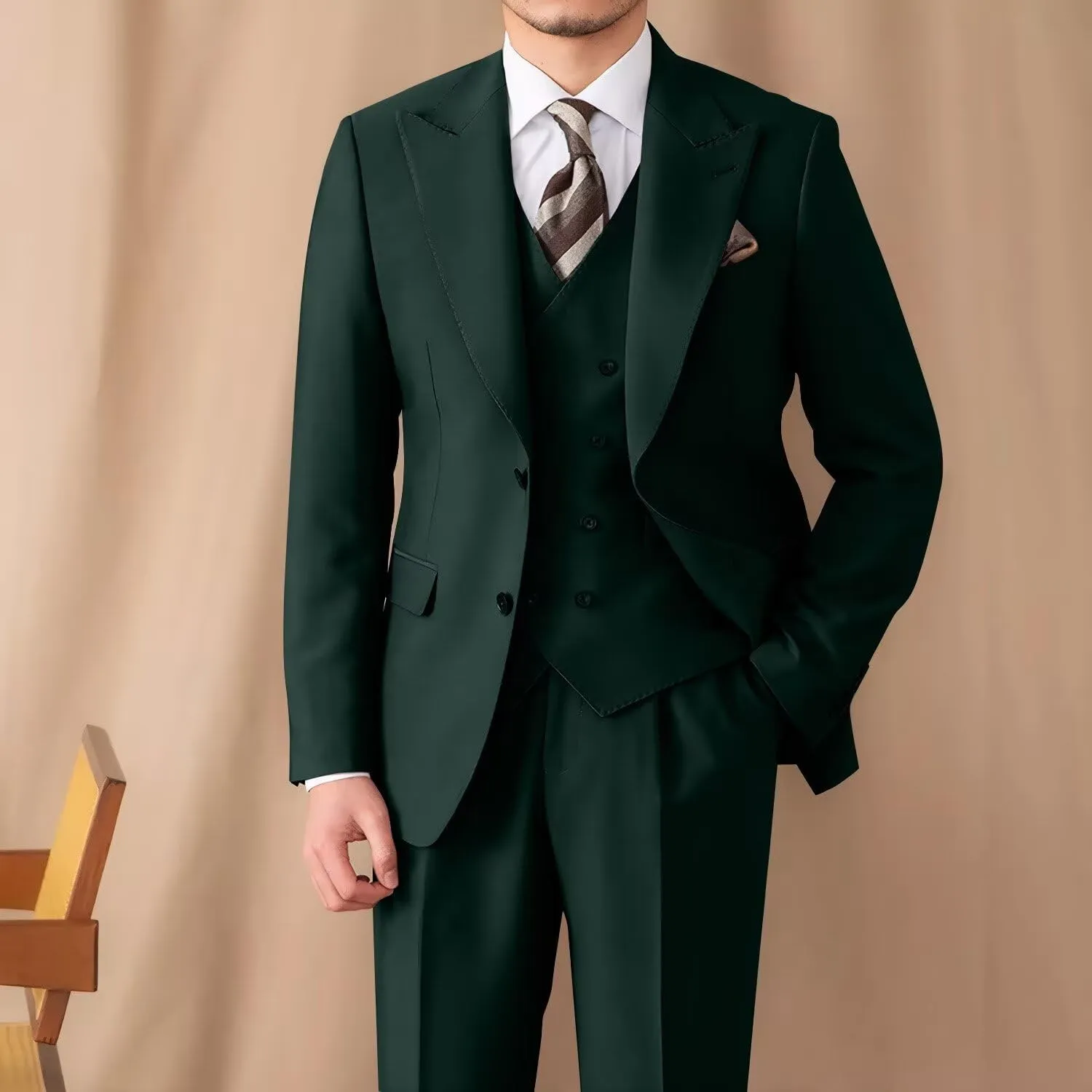 Suit for Men Wedding Slim Fit 3 Piece Set Blazer Jacket Vest Pants Tuxedo Suits for Groomsmen Business Prom Party Sport Coat