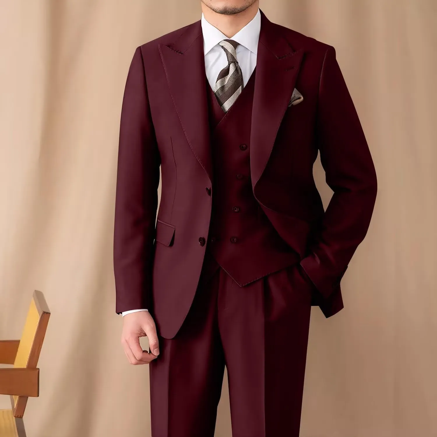Suit for Men Wedding Slim Fit 3 Piece Set Blazer Jacket Vest Pants Tuxedo Suits for Groomsmen Business Prom Party Sport Coat