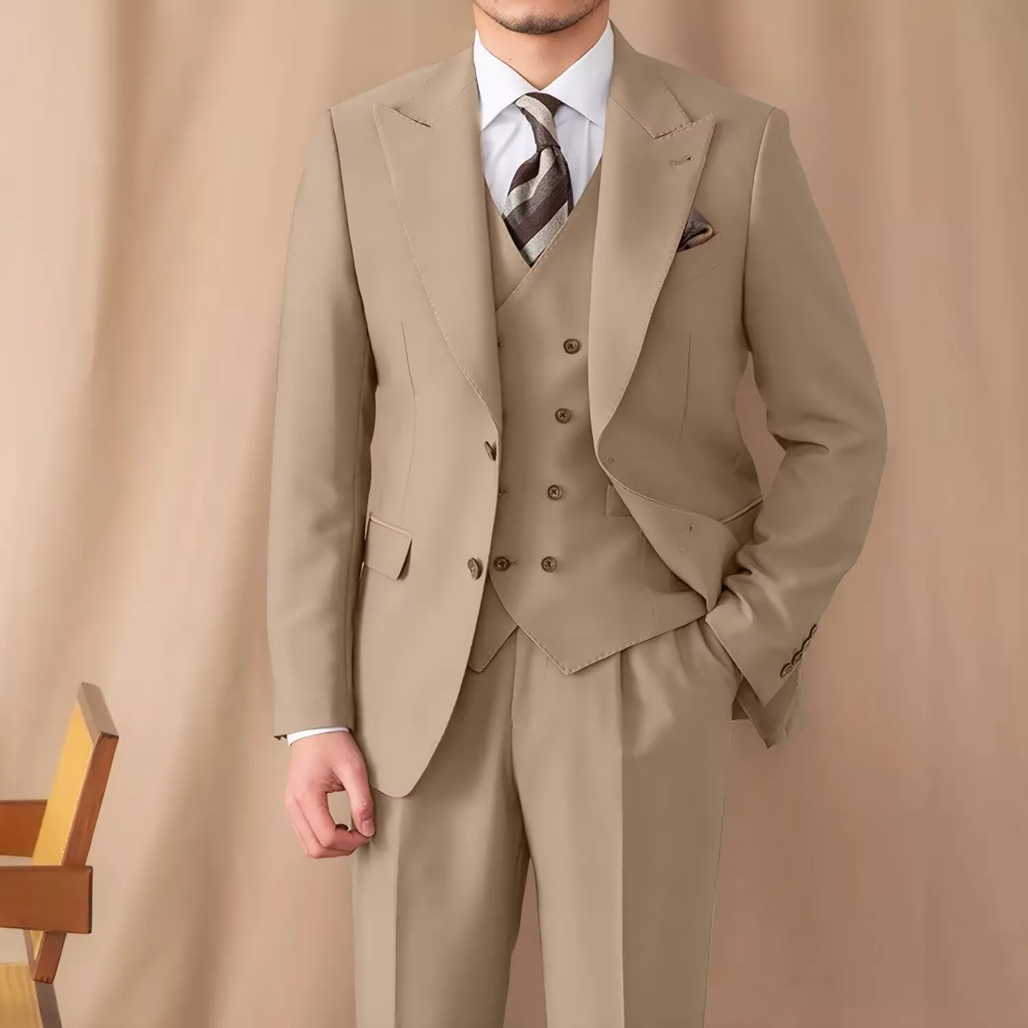 Suit for Men Wedding Slim Fit 3 Piece Set Blazer Jacket Vest Pants Tuxedo Suits for Groomsmen Business Prom Party Sport Coat