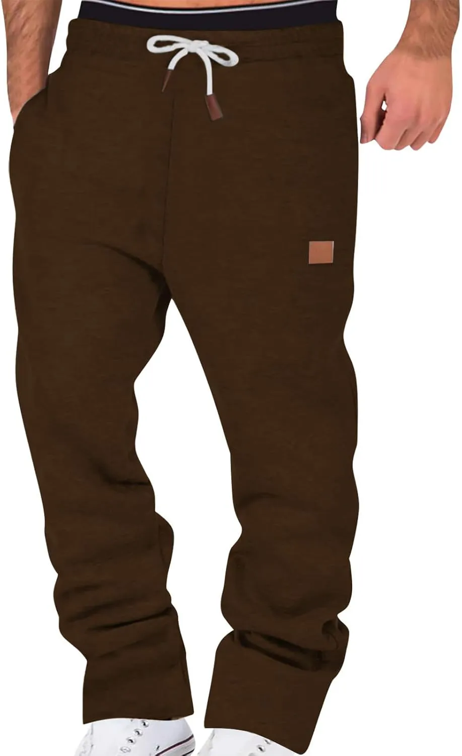 Summer Pants for Men Solid Color Elastic Waist Drawstring Pocket Slim Leg Breathable Athletic Summer Trendy Trousers