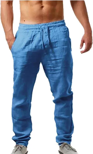 Summer Pants for Men Solid Color Elastic Waist Drawstring Pocket Slim Leg Casual Leisure Style Summer Cute Trousers