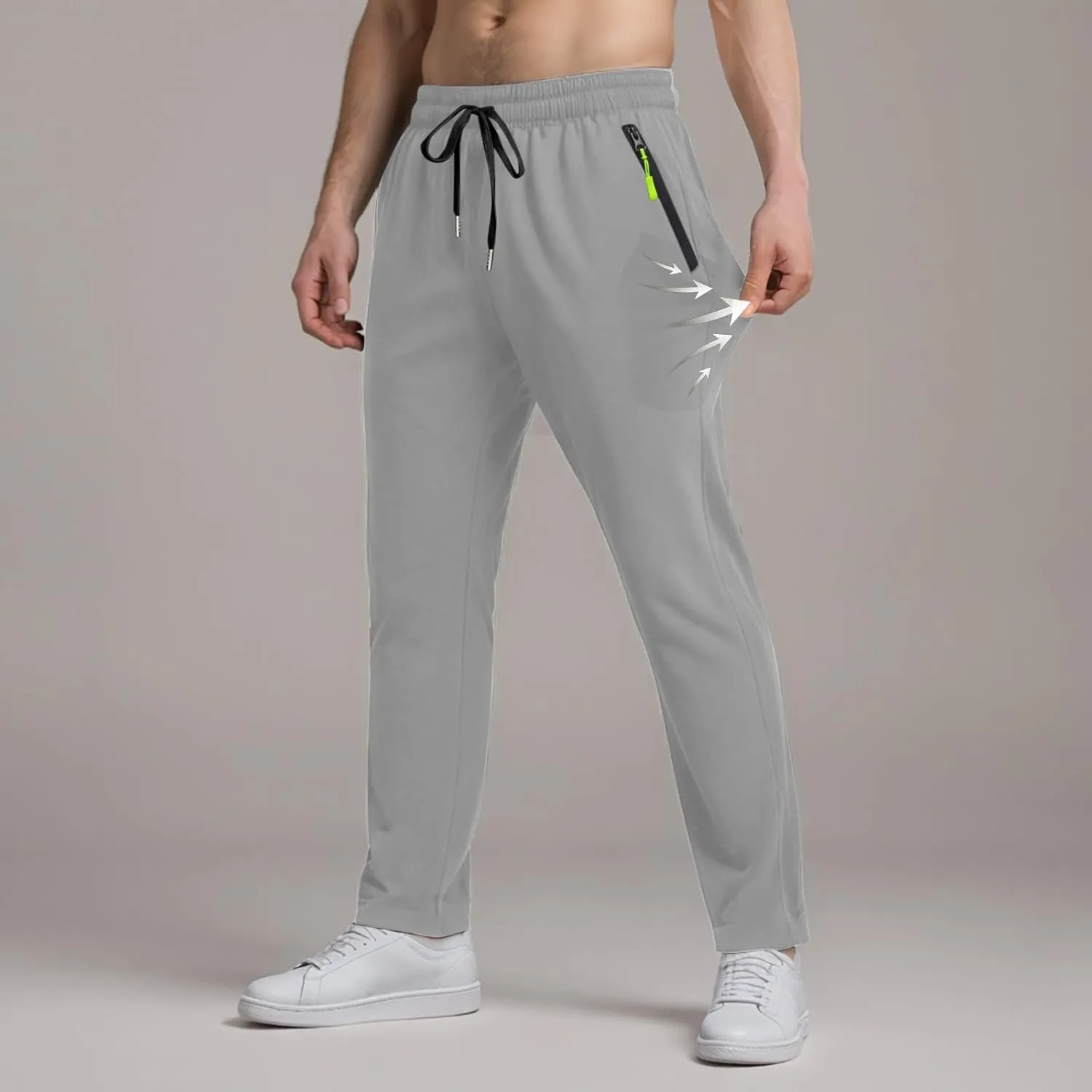 Summer Pants for Men Sweatpants Elastic Waist Drawstring Zipper Slim Leg Comfortable Soft Fit Summer Trendy Trousers