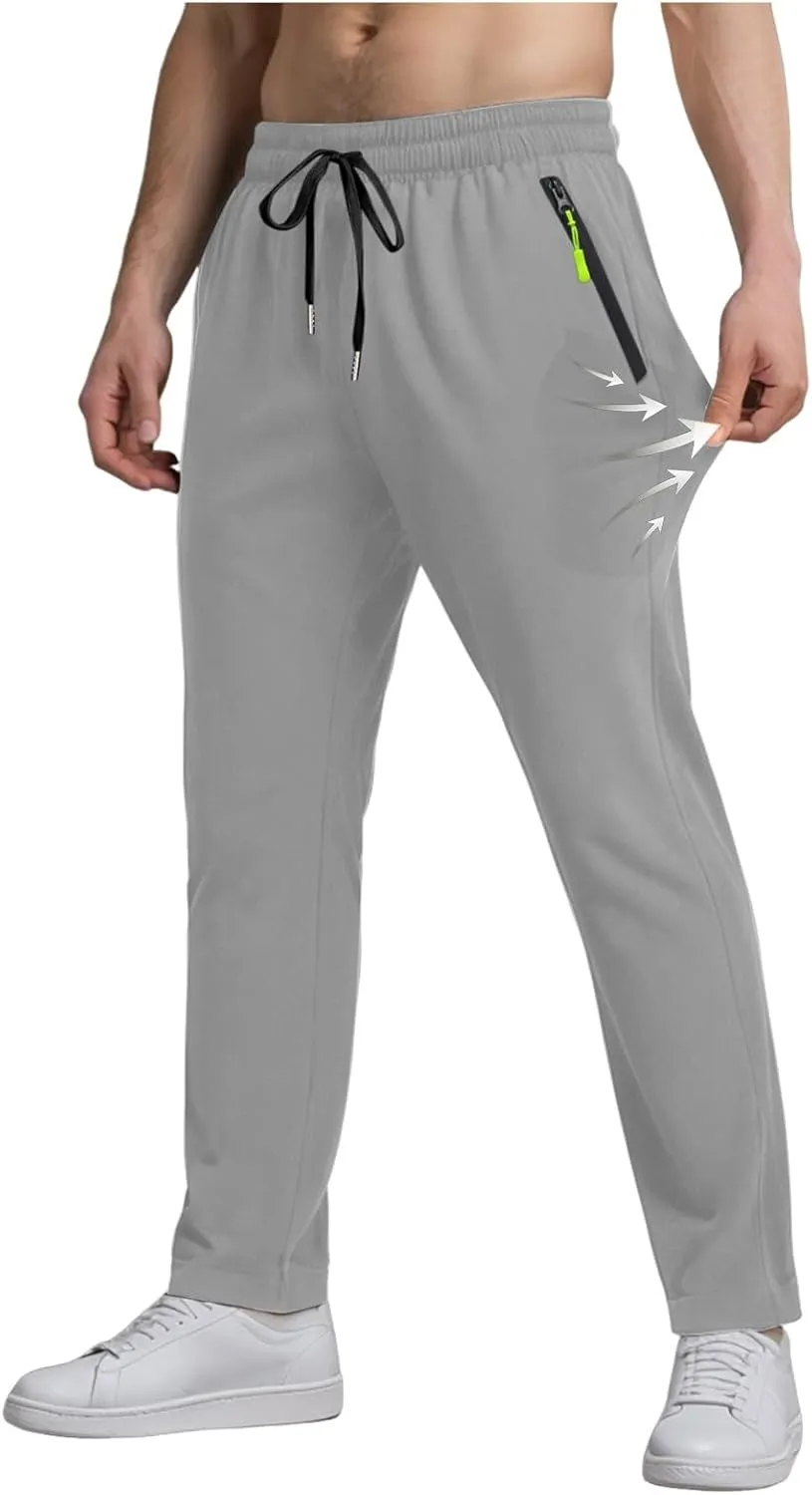 Summer Pants for Men Sweatpants Elastic Waist Drawstring Zipper Slim Leg Comfortable Soft Fit Summer Trendy Trousers