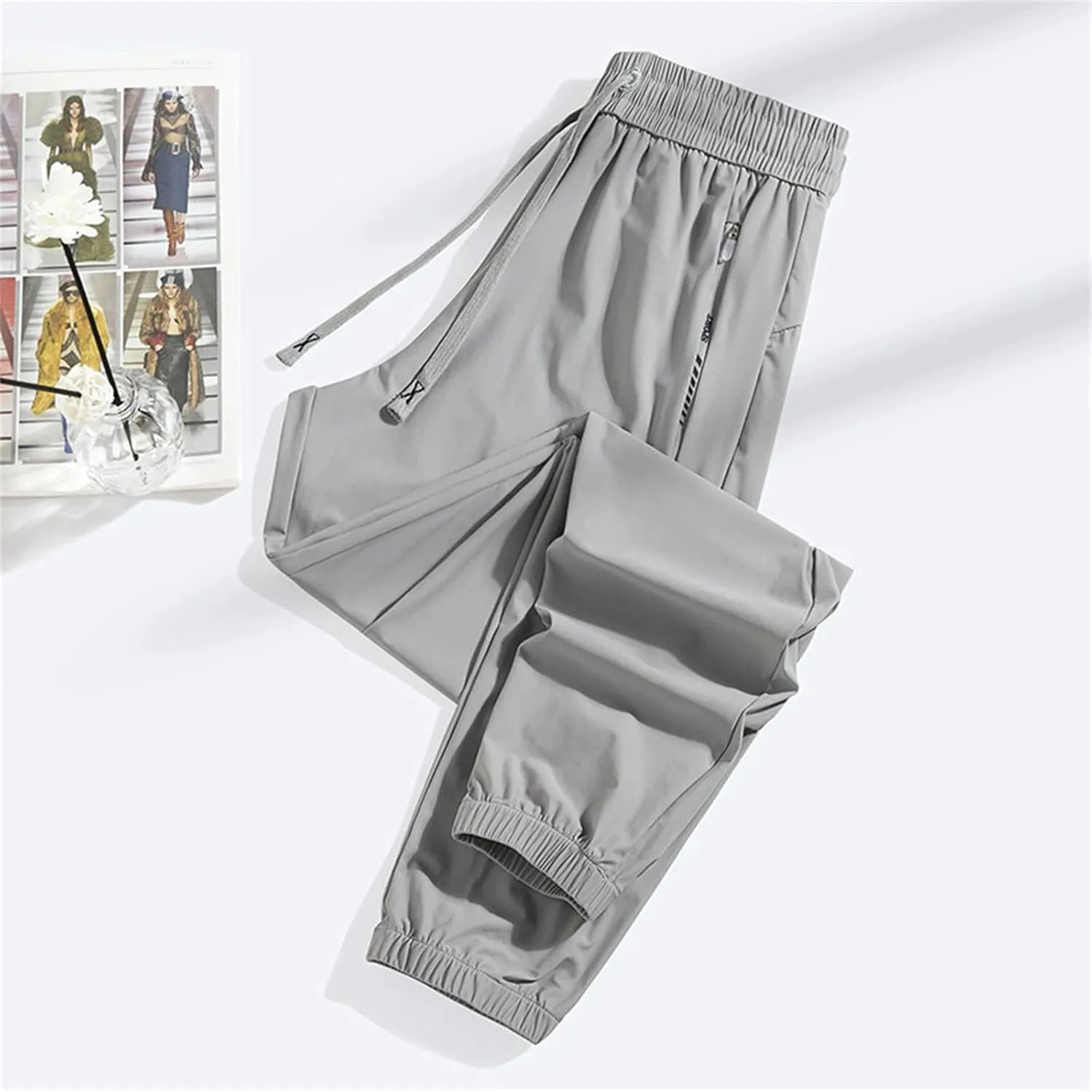 Summer Pants for Men Sweatpants Elastic Waist Drawstring Zipper Slim Leg Fashion Loose Summer Comfy Fashion Trousers