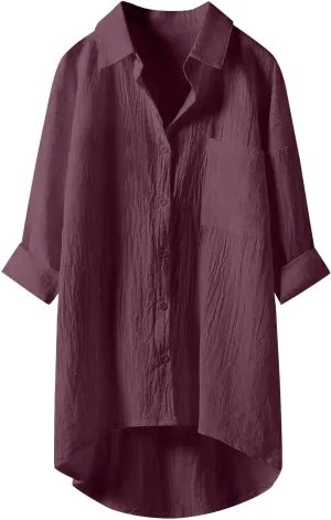 Summer Tops for Women 2025 Trendy Casual Linen Shirts 3/4 Sleeve Button Dowm Tunic Blouses Exercise Clothes for