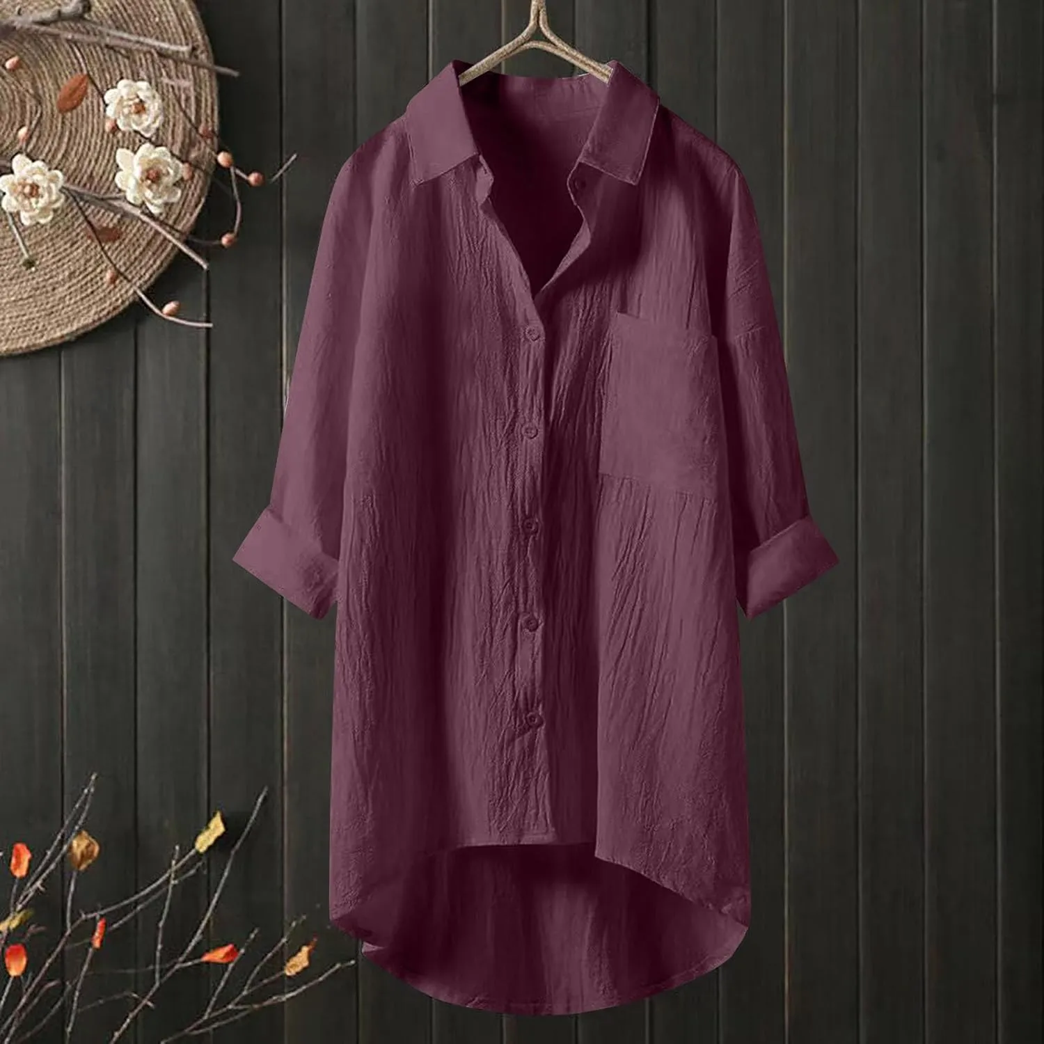 Summer Tops for Women 2025 Trendy Casual Linen Shirts 3/4 Sleeve Button Dowm Tunic Blouses Exercise Clothes for