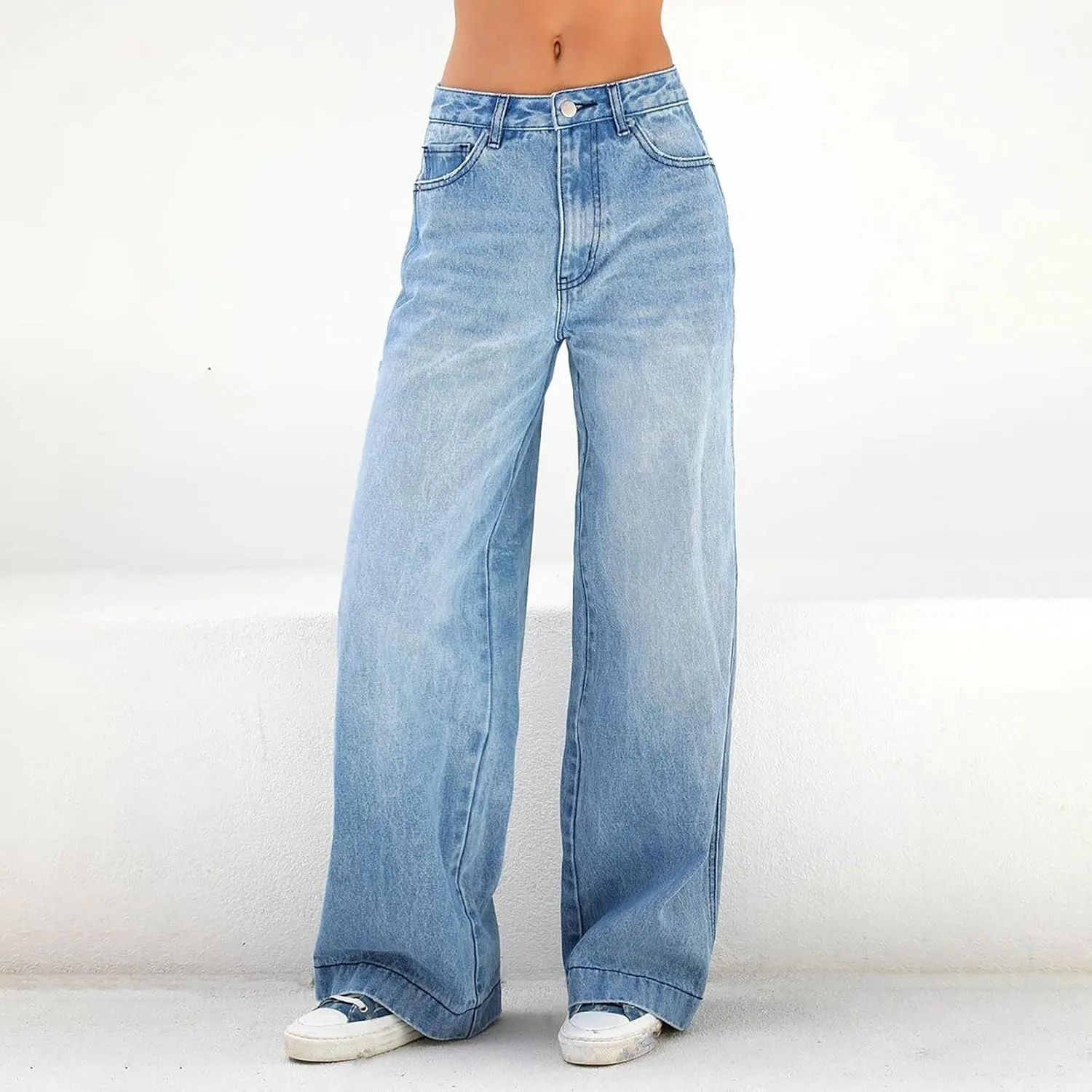 Sweatpant Jeans Boyfriend High Waited Baggy Wide Leg Jean Y2k Streetwear Retro Loose Fit Denim Pant with Pockets