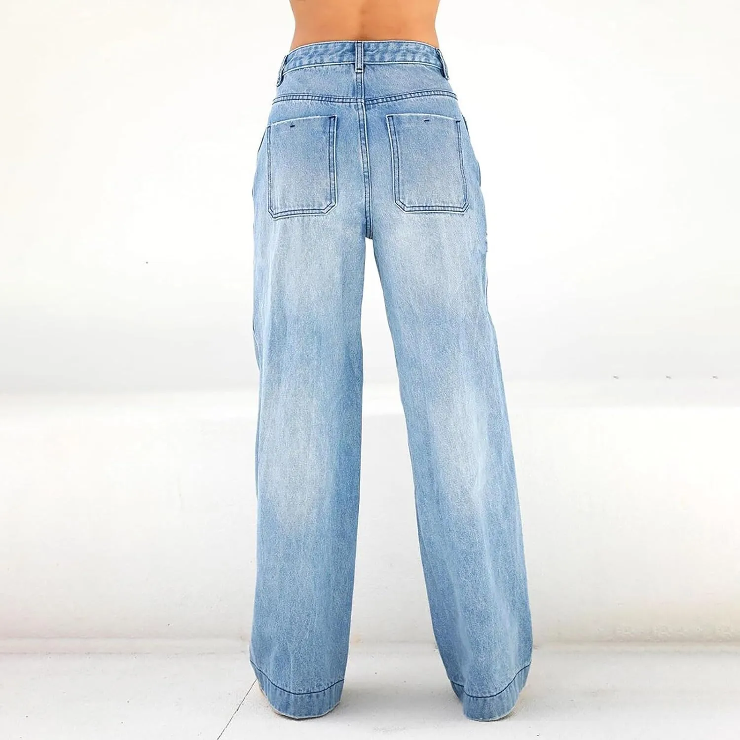 Sweatpant Jeans Boyfriend High Waited Baggy Wide Leg Jean Y2k Streetwear Retro Loose Fit Denim Pant with Pockets