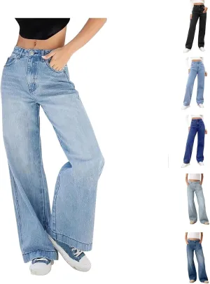 Sweatpant Jeans Boyfriend High Waited Baggy Wide Leg Jean Y2k Streetwear Retro Loose Fit Denim Pant with Pockets