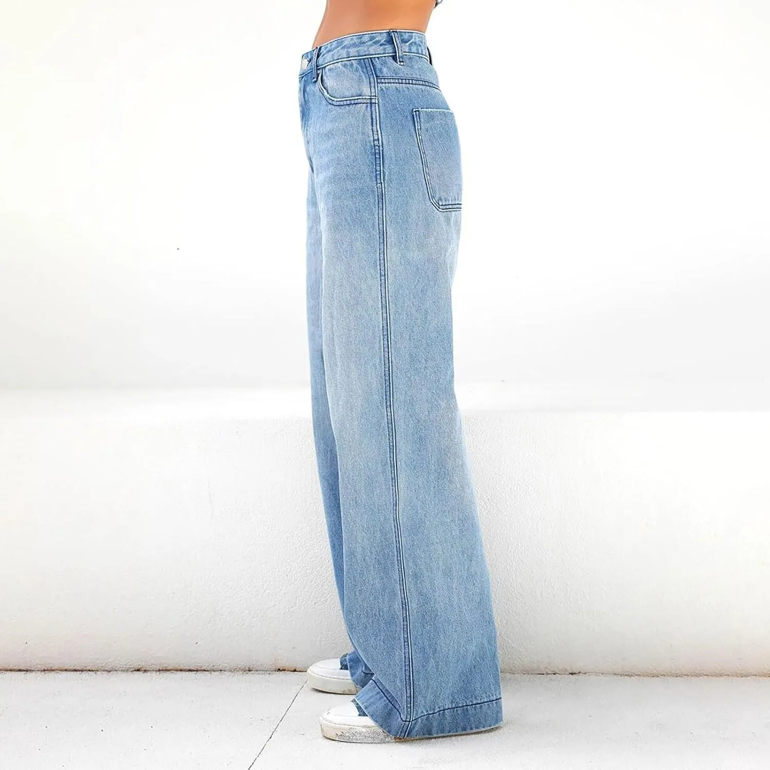 Sweatpant Jeans Boyfriend High Waited Baggy Wide Leg Jean Y2k Streetwear Retro Loose Fit Denim Pant with Pockets