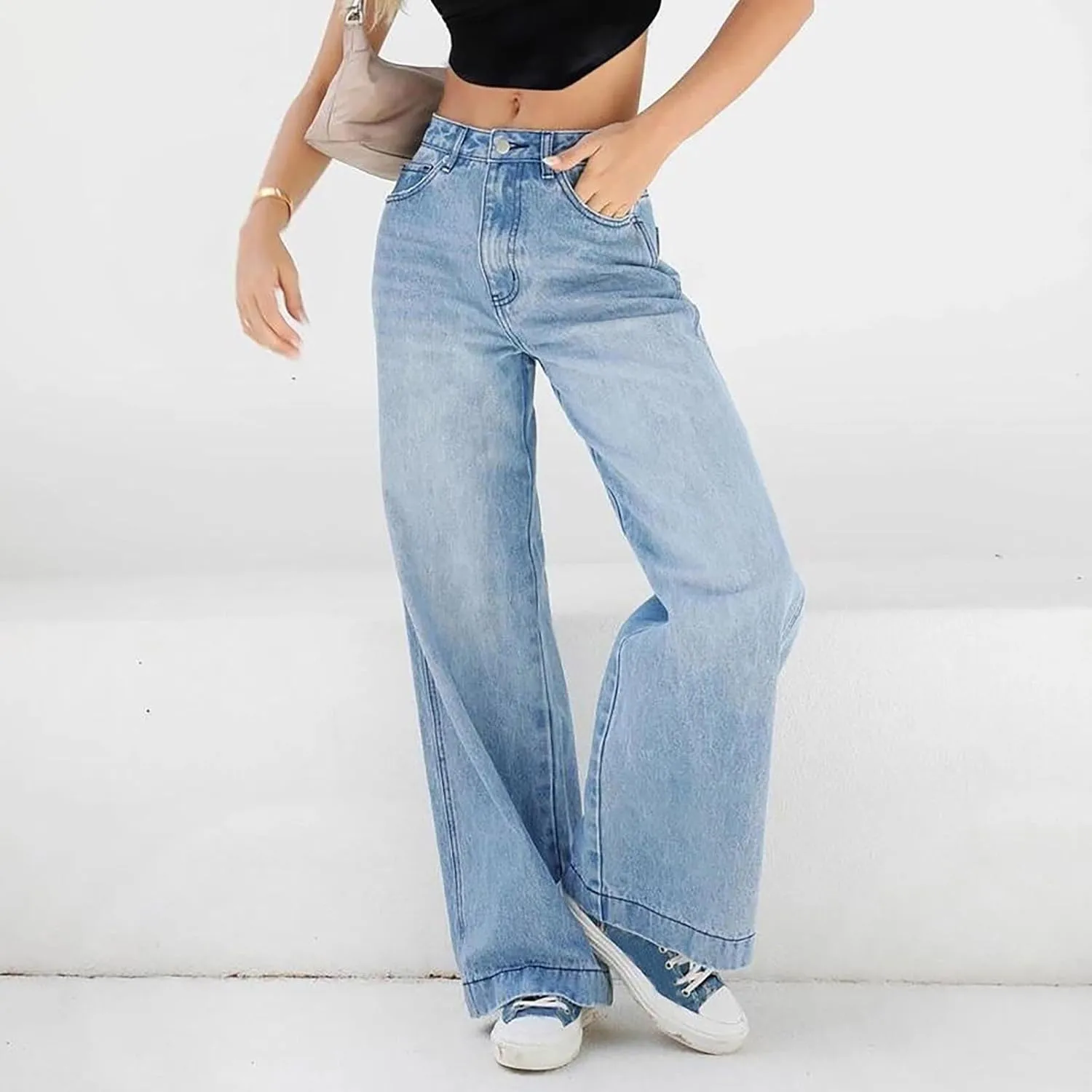 Sweatpant Jeans Boyfriend High Waited Baggy Wide Leg Jean Y2k Streetwear Retro Loose Fit Denim Pant with Pockets