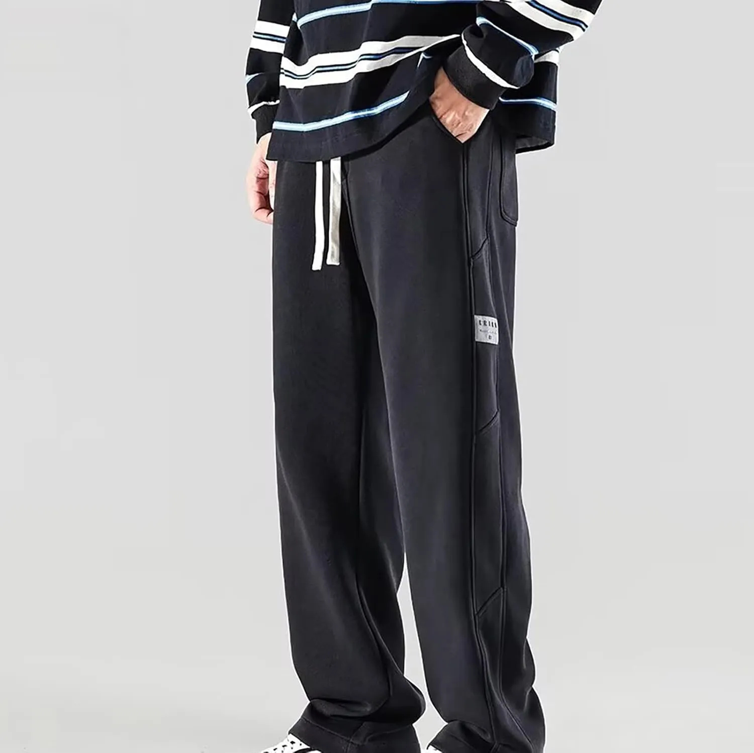 Sweatpants for Men Baggy Stretch Waist Straight Leg Casual Joggers Plus Size Lightweight Outdoor Workout Drawstring Trousers