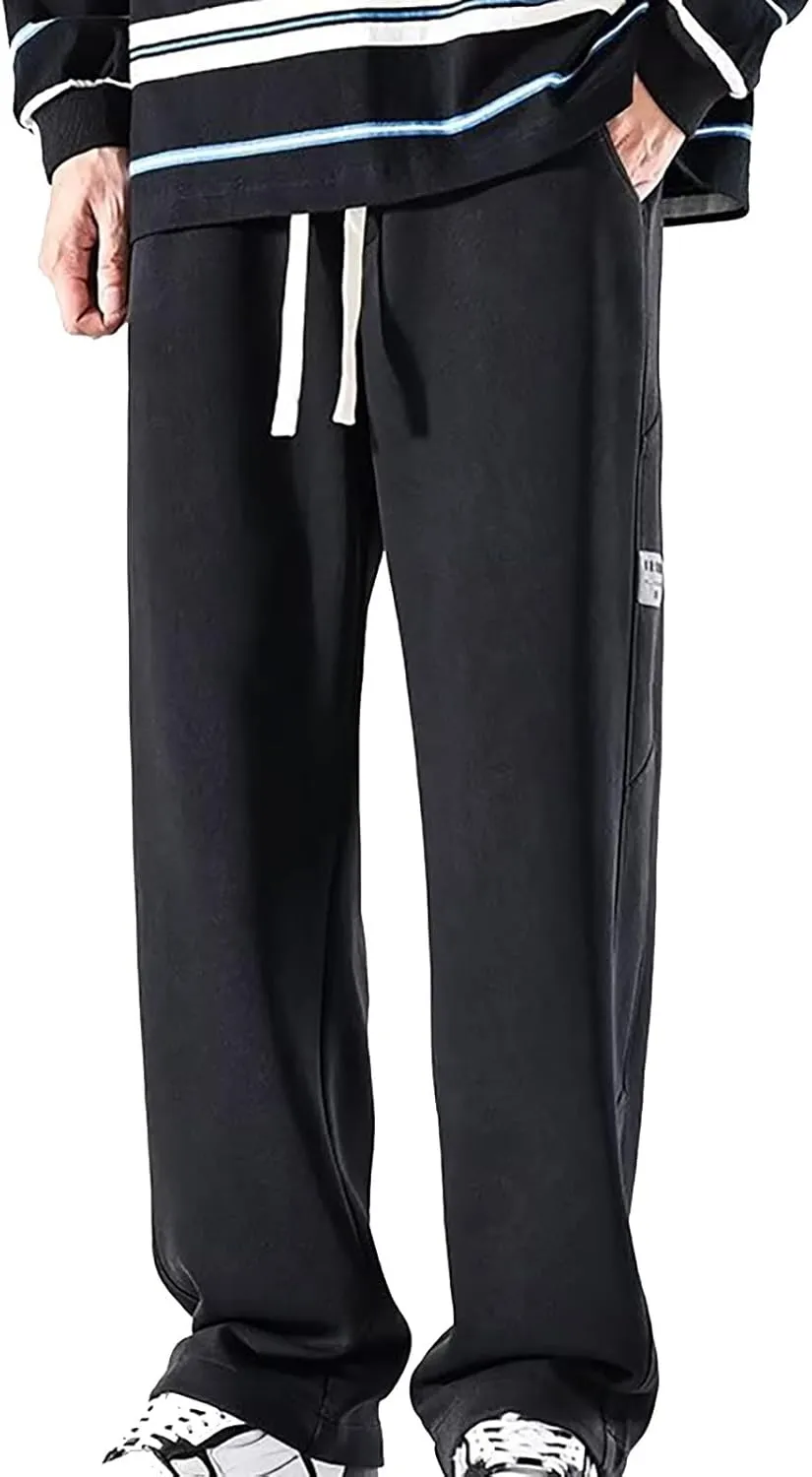 Sweatpants for Men Baggy Stretch Waist Straight Leg Casual Joggers Plus Size Lightweight Outdoor Workout Drawstring Trousers